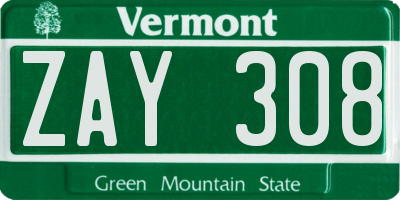 VT license plate ZAY308