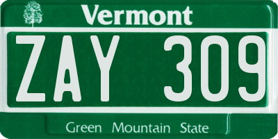 VT license plate ZAY309