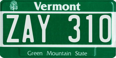 VT license plate ZAY310