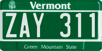 VT license plate ZAY311