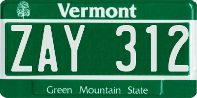 VT license plate ZAY312