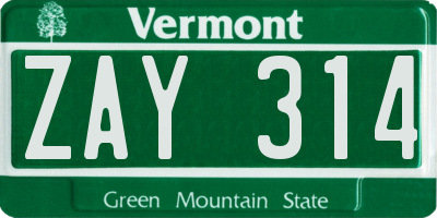 VT license plate ZAY314