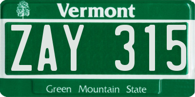 VT license plate ZAY315