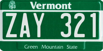 VT license plate ZAY321