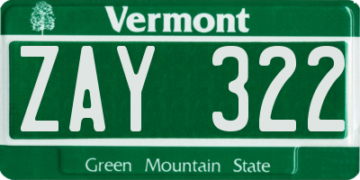 VT license plate ZAY322