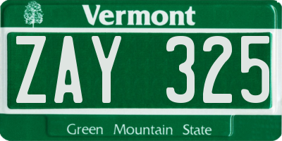 VT license plate ZAY325