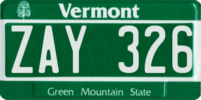 VT license plate ZAY326