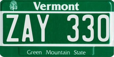 VT license plate ZAY330