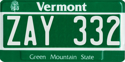 VT license plate ZAY332