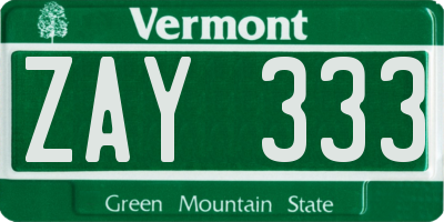 VT license plate ZAY333