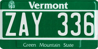 VT license plate ZAY336