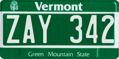 VT license plate ZAY342