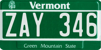 VT license plate ZAY346