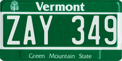 VT license plate ZAY349