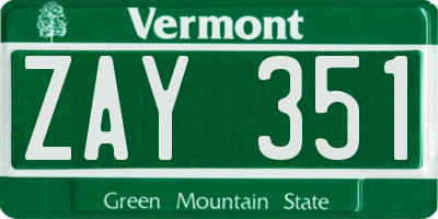 VT license plate ZAY351