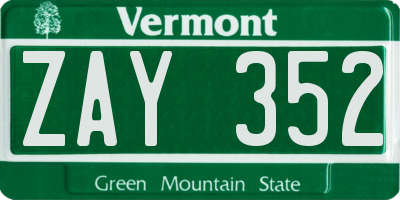 VT license plate ZAY352