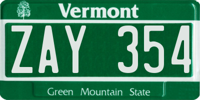 VT license plate ZAY354