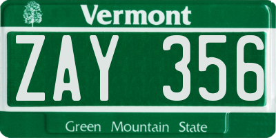 VT license plate ZAY356