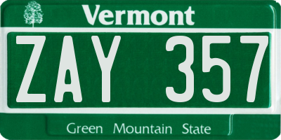 VT license plate ZAY357