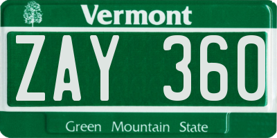 VT license plate ZAY360
