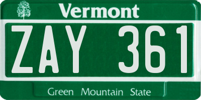 VT license plate ZAY361
