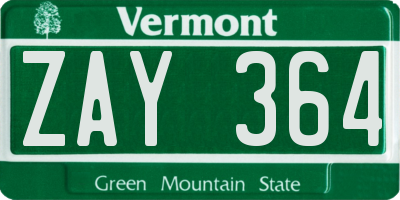 VT license plate ZAY364