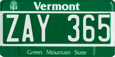 VT license plate ZAY365