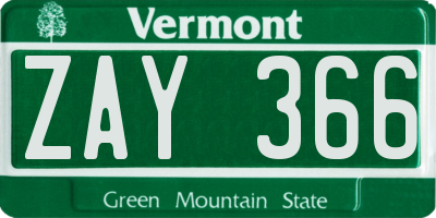 VT license plate ZAY366