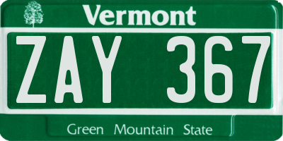 VT license plate ZAY367