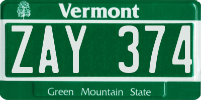 VT license plate ZAY374