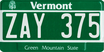 VT license plate ZAY375