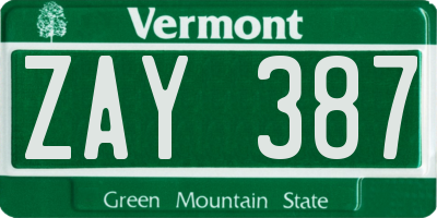 VT license plate ZAY387