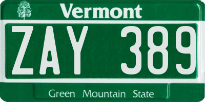 VT license plate ZAY389
