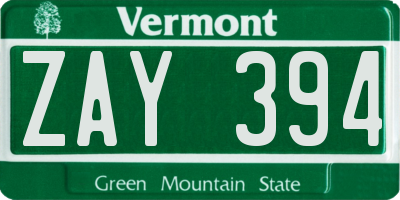 VT license plate ZAY394