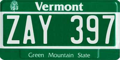 VT license plate ZAY397