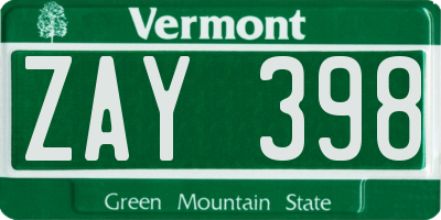VT license plate ZAY398