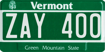 VT license plate ZAY400