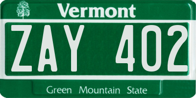 VT license plate ZAY402