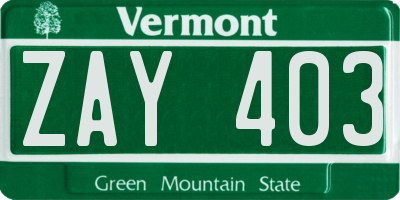 VT license plate ZAY403