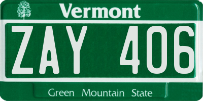 VT license plate ZAY406