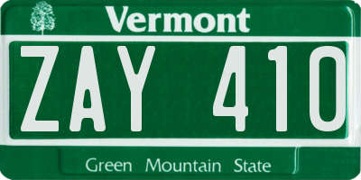 VT license plate ZAY410