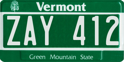 VT license plate ZAY412