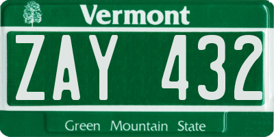 VT license plate ZAY432