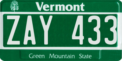 VT license plate ZAY433