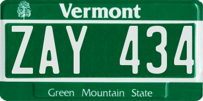 VT license plate ZAY434