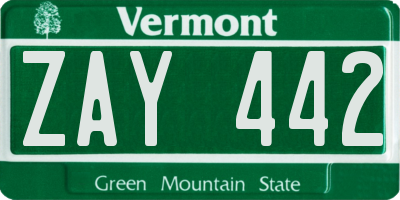 VT license plate ZAY442