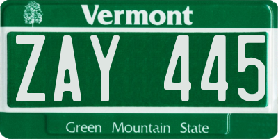 VT license plate ZAY445