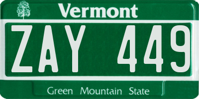 VT license plate ZAY449
