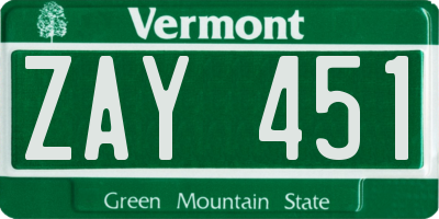 VT license plate ZAY451