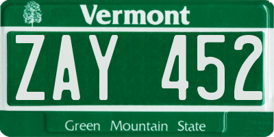 VT license plate ZAY452